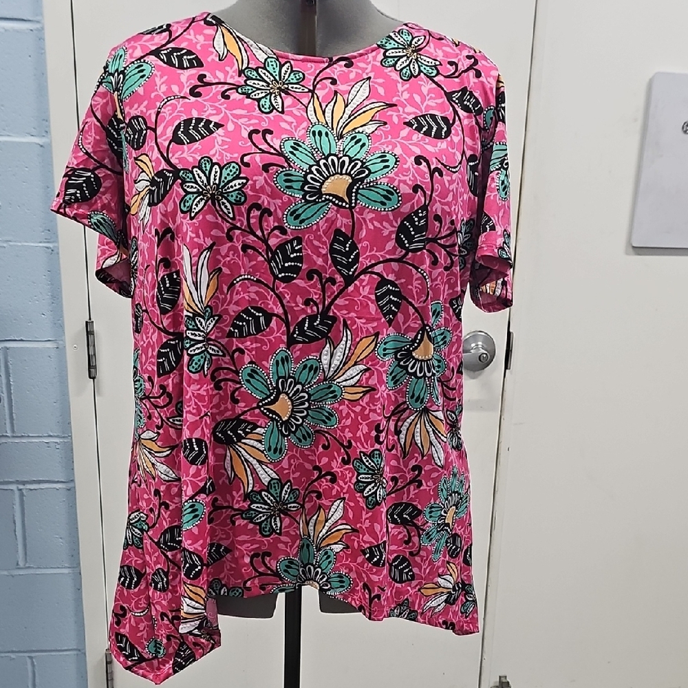 Ruby Rd. Pink Floral Short Sleeve Top